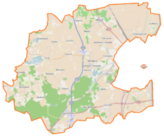 Mapa konturowa gminy wiejskiej Tczew, na dole po prawej znajduje się punkt z opisem „Czarlin”