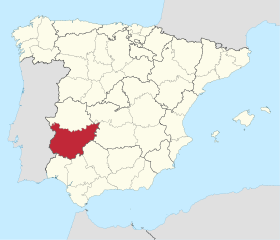 Pozicija Provincije Badajoz na karti Španjolske