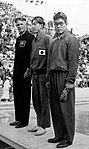 Siegerehrung 200 m Brust 1936: Mitte Hamuro Tetsuo mit Gold, rechts Reizō Koike mit Bronze