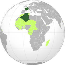 On modern day borders. Dark green: Fourth French Republic. Light green: French possessions.