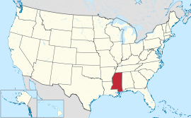 Χάρτης των Ηνωμένων Πολιτειών με την πολιτεία Μισσισσίππι χρωματισμένη