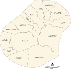 Kort over de administrative distrikter i Nauru