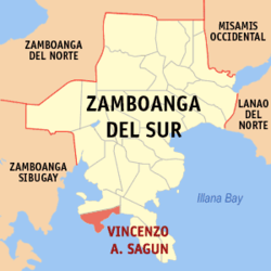 Map of Zamboanga del Sur with Vincenzo A. Sagun highlighted