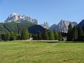 Sextner Sonnenuhr - Zehner, Elferkofel, Elferschartenspitze, Zwölferkofel, Kanzel, Einserkofel (v.l.n.r) - Blick von Sexten/Moos