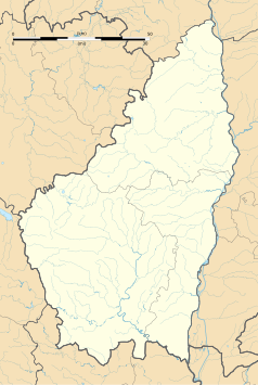 Mapa konturowa Ardèche, blisko centrum na lewo znajduje się punkt z opisem „Usclades-et-Rieutord”