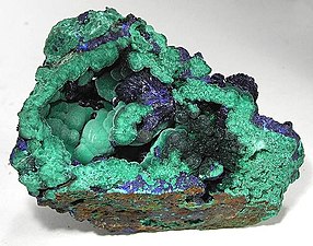 Malachite mineral mixed with blue Azurite crystals, mined in Bisbee, Arizona