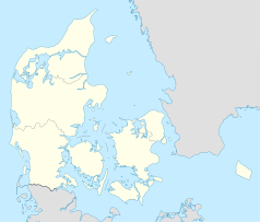 Mapa konturowa Danii, u góry po lewej znajduje się punkt z opisem „Hanstholm”