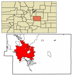 Location of Colorado Springs in El Paso County, Colorado