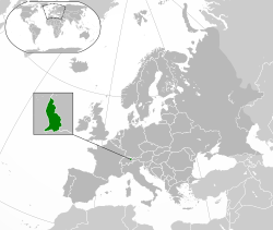 Lega Lihtenštajna (temno zelena) na Evropski celini (siva)
