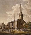 St. John's Horsleydown (1727–33), travail conjoint avec John James, tour réalisée par Hawksmoor, bombardée lors du London Blitz puis démolie.