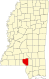 Harta statului Mississippi indicând comitatul Marion