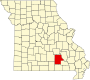 Harta statului Missouri indicând comitatul Shannon