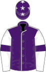 Purple, white seams, white sleeves, purple armlets, purple cap, white stars