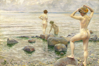 Tres jóvenes bañándose, c. 1916. Óleo sobre lienzo, 45 x 66 cm.