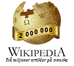Svenskspråkiga Wikipedias logotyp när 2 000 000 artiklar nåddes (september 2015)