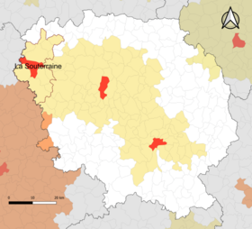 Localisation de l'aire d'attraction de la Souterraine dans le département de la Creuse.