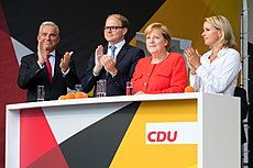 Bundeskanzlerin Angela Merkel und stellvertretender BW-Ministerpräsident Thomas Strobl bei einer CDU-Wahlkampfveranstaltung in Heidelberg (5. September 2017).