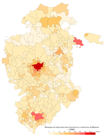 Densidad de población por municipio en 2018