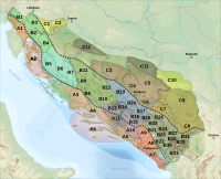 Complex map, on topographic background.