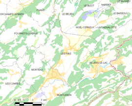 Mapa obce Les Fins