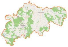 Mapa konturowa powiatu ostrzeszowskiego, po lewej znajduje się punkt z opisem „Gęstwa”