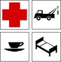 Simboli altri servizi (pronto soccorso, soccorso meccanico, bar, motel)
