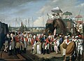 Charles Cornwallis recevant deux des fils de Tipû Sâhib en otage en 1793.