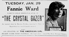 An old newspaper advertisement with a photo of a woman on the right side