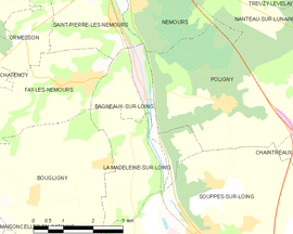 Mapa obce Bagneaux-sur-Loing
