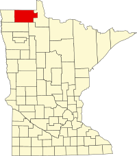 Map of Minesota highlighting Roseau County