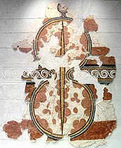 Fresco de Micenas representando un escudo en forma de ocho.