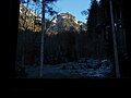 Der schroffe Talschluss des Grubser Tobels mit dem Stierkopf in der Mitte (Blick von der Hellwaldhütte)