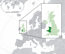  Уэльс улсын байршил (хар ногоон) – Европ (ногоон & хар саарал) – Их Британи (ногоон)