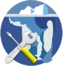 Crossed spanner and screwdriver overlaid on the standard Wikisource iceberg logo