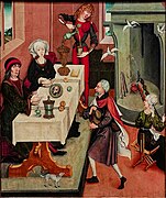 Colmar - Unterlinden Museum - Legend of St James, Miracle of the roast chickens ca 1480 by Maître de la Légende de Saint Jacques - Upper Rhine, Colmar? - Oil on wood.jpg