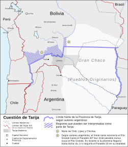 Mapa que muestra los límites de la Provincia de Tarija según descripto en esta misma página.