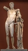 Hermes și Dionis Copil; de Praxiteles; 330-320 î.Hr.; marmură; înălțime: 2,15 m; Muzeul Arheologic din Olympia (Olympia, Grecia)[22]