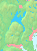 Tyrifjorden map, lake in relation to Drammen (bottom), Hønefoss (top) and Oslo/Sandvika (right)