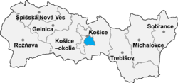 Localisation du distrct de Košice IV dans la région de Košice (carte interactive)