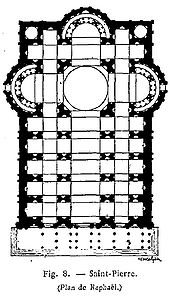 Načrt 2. Načrt ima razširjeno ladjo z dvema hodnikoma na obeh straneh. Glavni prostori cerkve tvorijo latinski križ.