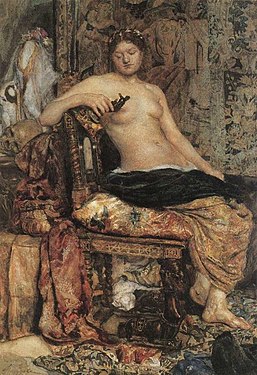 Modèle dans un décor Renaissance (1882). Aquarelle, blanc et vernis sur papier contrecollé sur carton 35,8 × 24,4 cm, Musée national d'art russe Kiev.