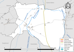 Carte en couleur présentant le réseau hydrographique de la commune