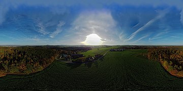 Hardt (Eckersdorf), 360° aerial panorama of Hardt (town view in north)