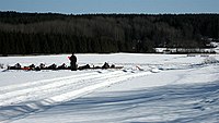 Tiro de campo nórdico com rifle na Suécia durante o inverno em 2012.