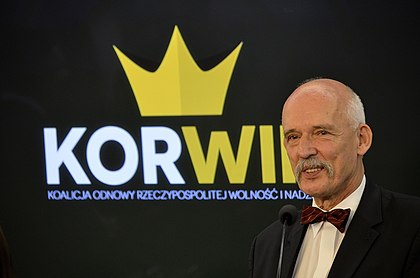 Zakladatel strany Janusz Korwin-Mikke v roce 2015