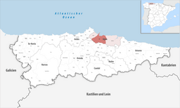 Kommunens läge i provinsen Asturien