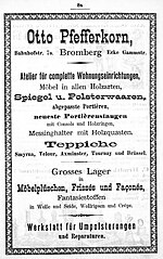 Advertising for "Otto Pfefferkorn factory", 1888