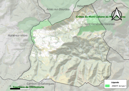 Carte des ZNIEFF de type 1 sur la commune.