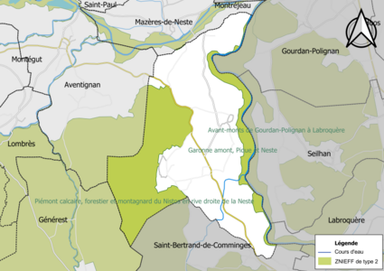 Carte des ZNIEFF de type 2 sur la commune.