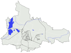 Mapa konturowa Dąbrowy Górniczej, blisko centrum na dole znajduje się punkt z opisem „JSW Logistics”